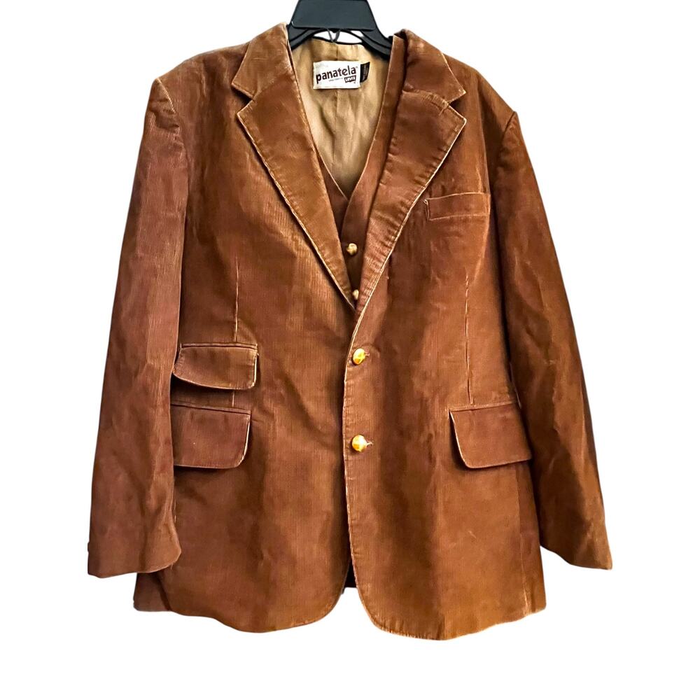 Vtg Levi's PANATELA Corduroy VEST & BLAZER Jacket | Mens 44R, Brown Western